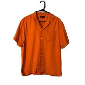 Frescobol Carioca Vibrant Orange Men’s Button-Down Shirt Short Sleeve Tencel M